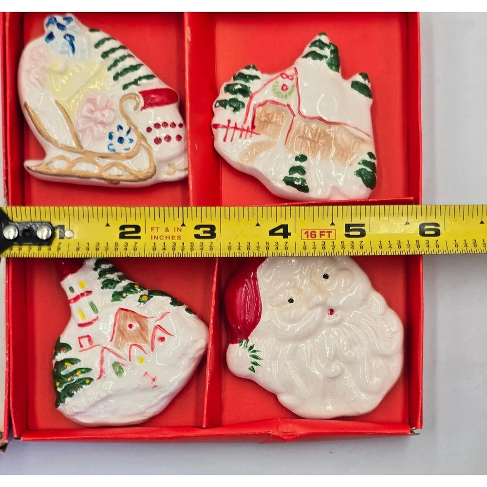 Set of 4 Vintage Christmas Magnets Santa Sleigh Snow Village‎ Holiday Decor